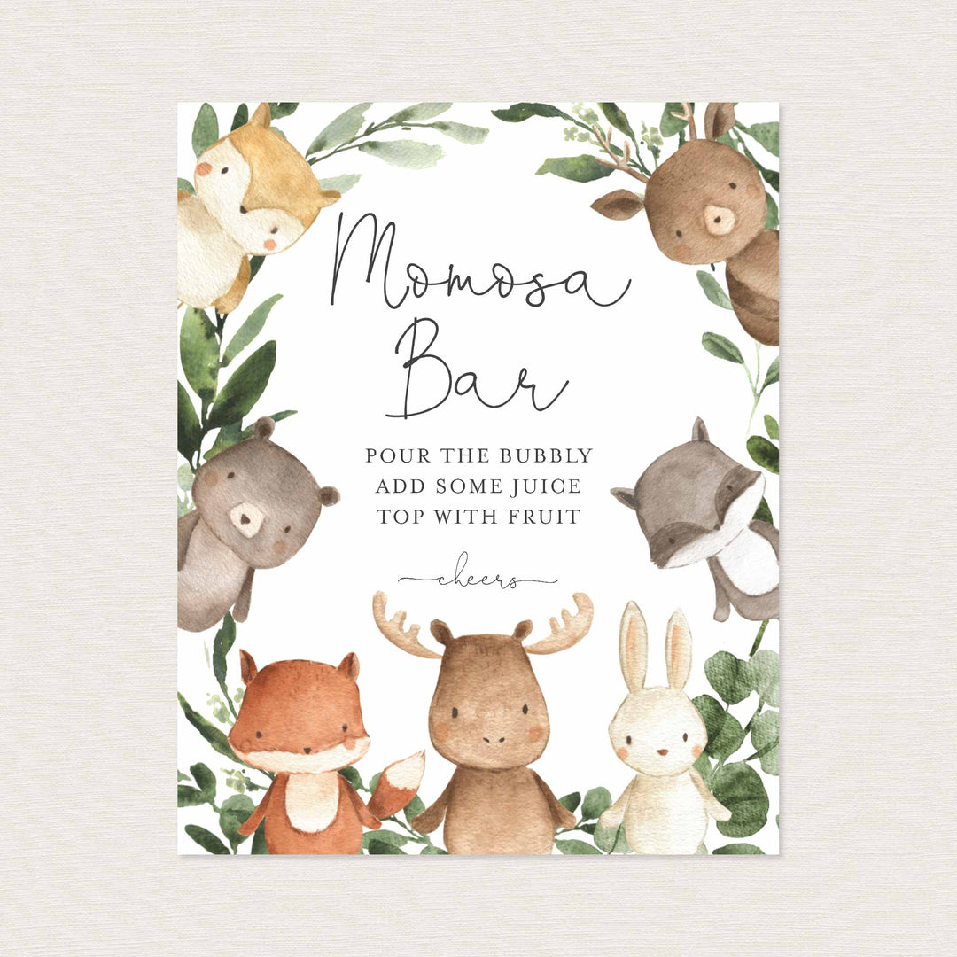 Woodland Friends Baby Shower Mimosa Bar Sign Printable