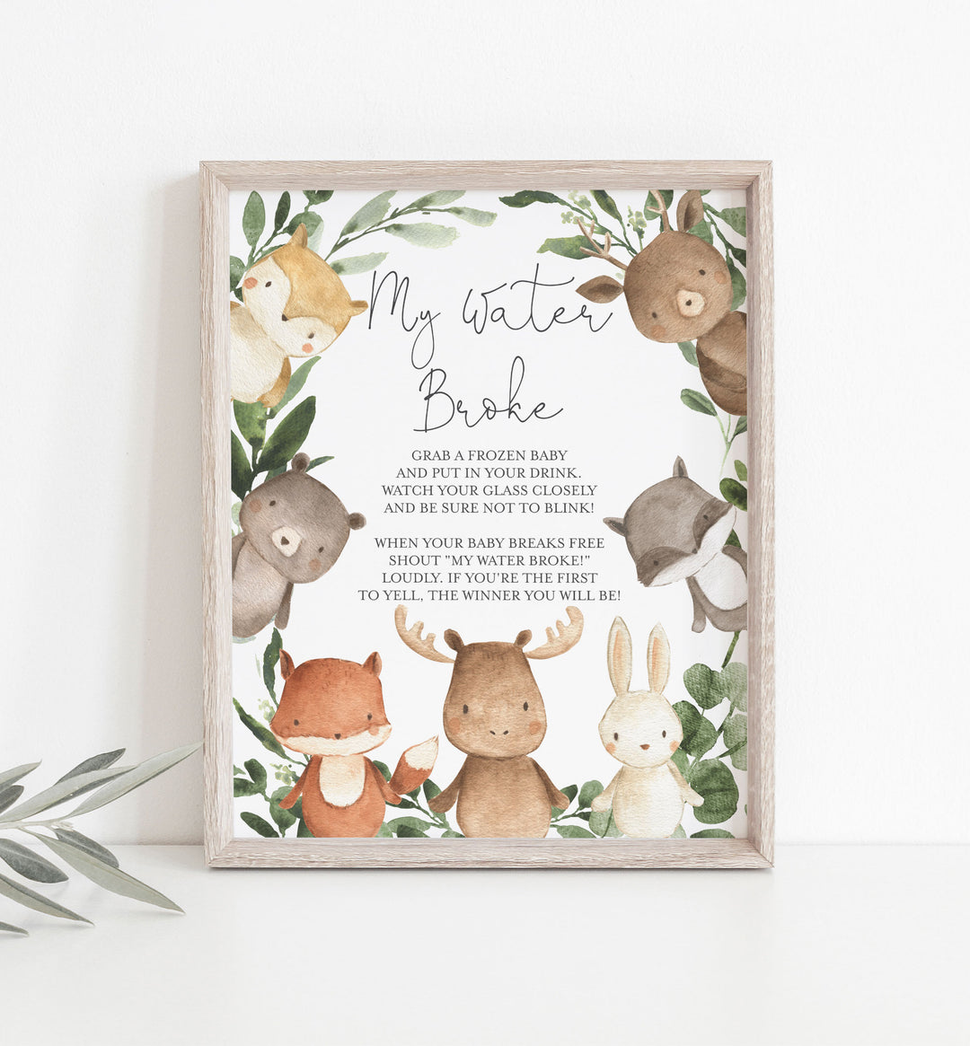 Woodland Friends Baby Shower My Water Broke Game Printable