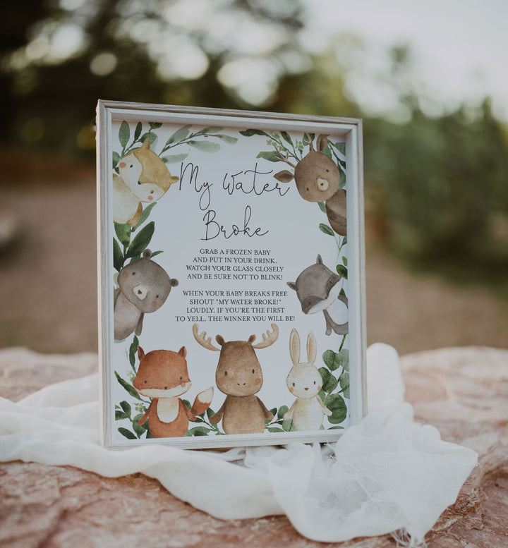 Woodland Friends Baby Shower My Water Broke Game Printable