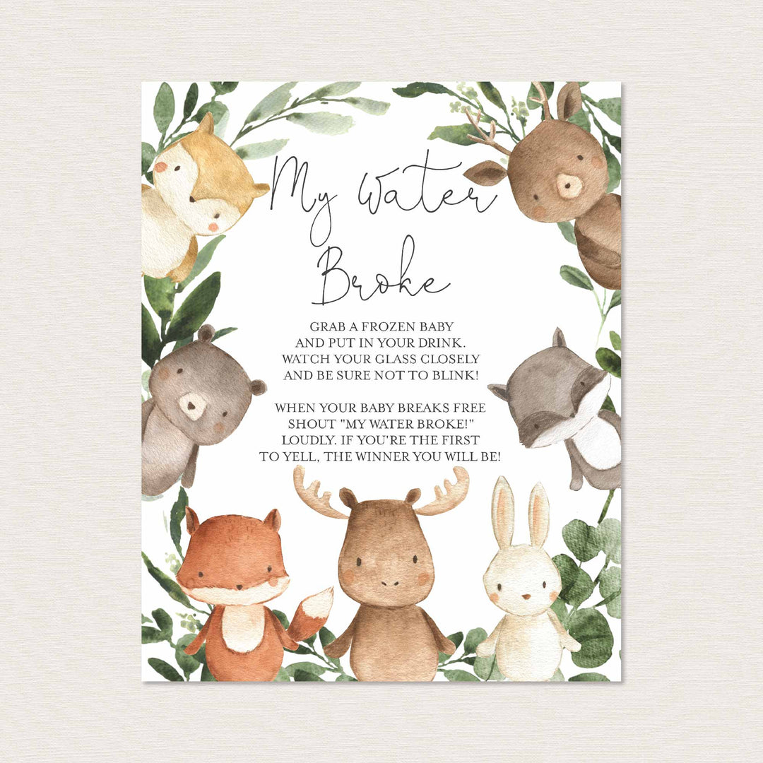 Woodland Friends Baby Shower My Water Broke Game Printable