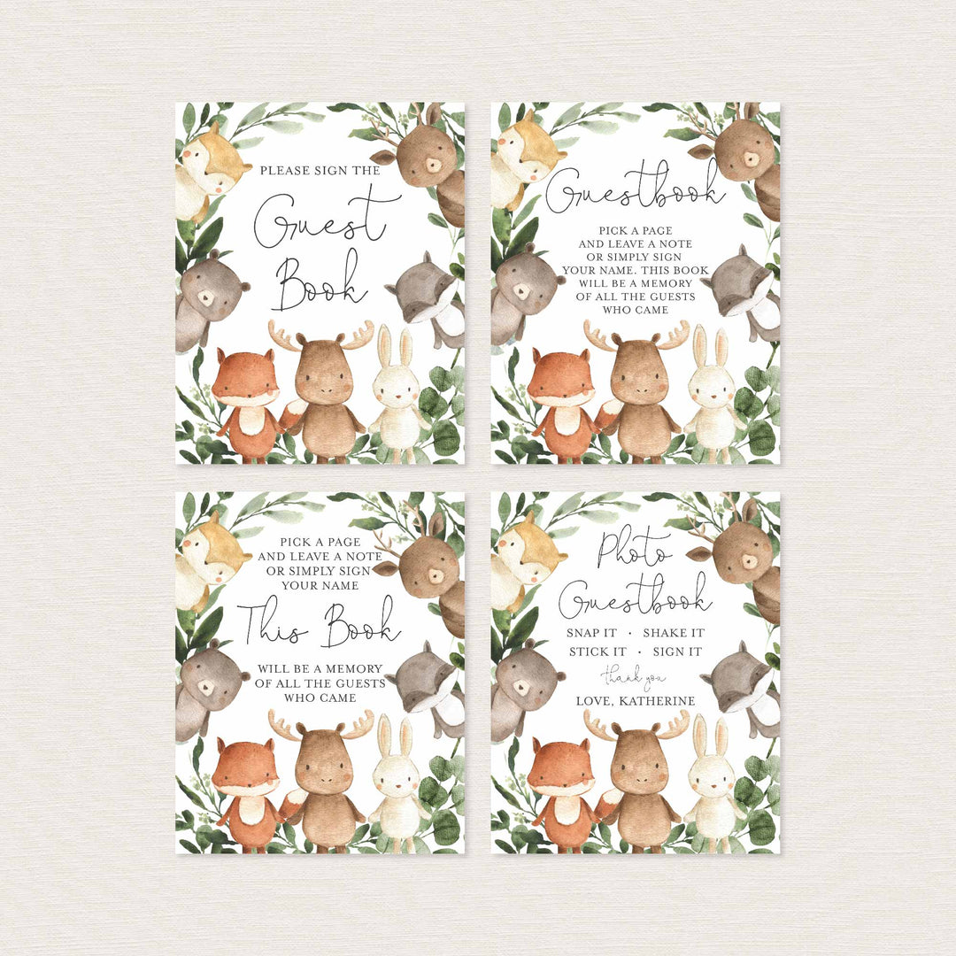Woodland Friends Baby Shower Table Signs Bundle Printable