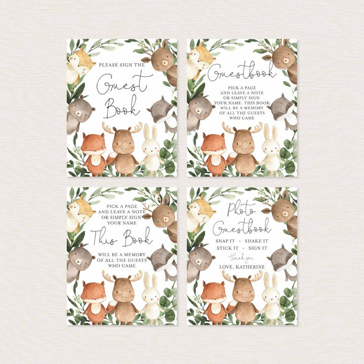 Woodland Friends Baby Shower Table Signs Bundle Printable