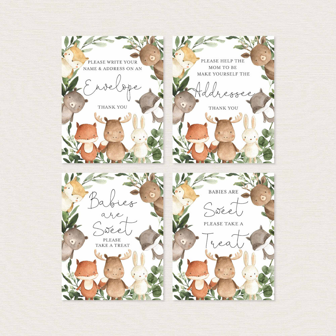 Woodland Friends Baby Shower Table Signs Bundle Printable