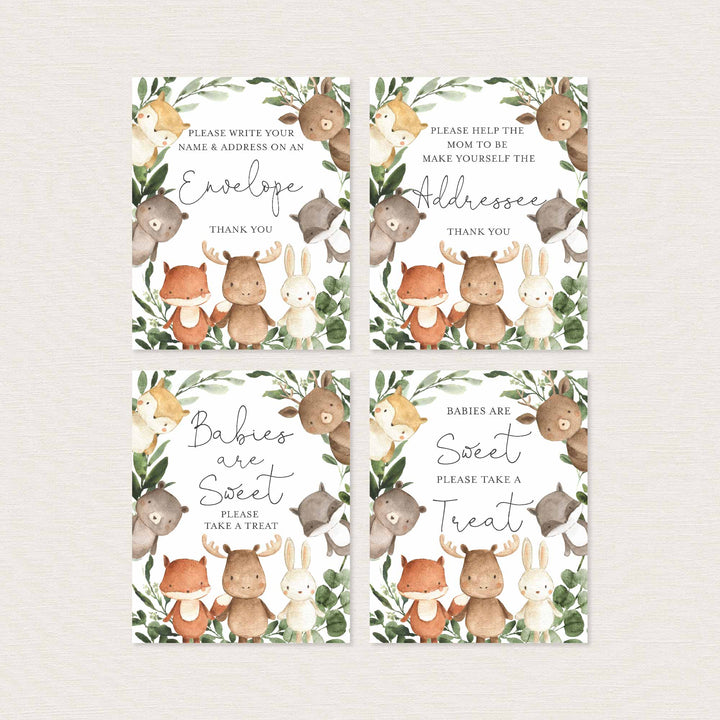 Woodland Friends Baby Shower Table Signs Bundle Printable
