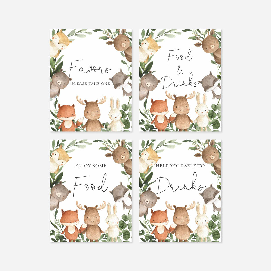 Woodland Friends Baby Shower Table Signs Bundle Printable