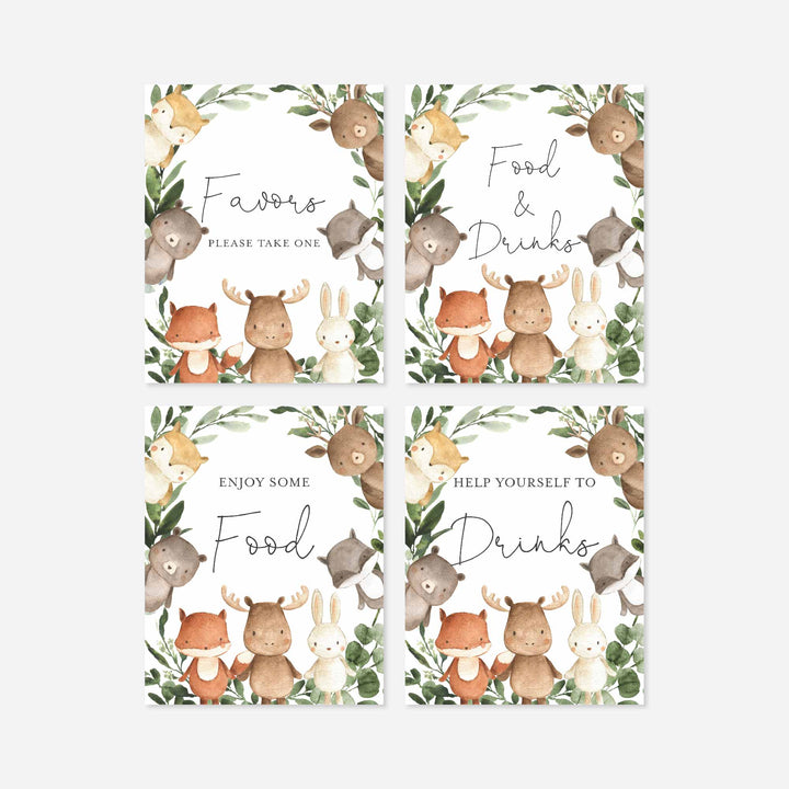Woodland Friends Baby Shower Table Signs Bundle Printable