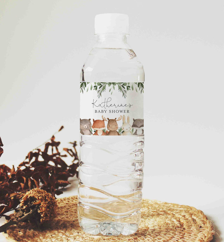 Woodland Friends Baby Shower Water Bottle Label Printable