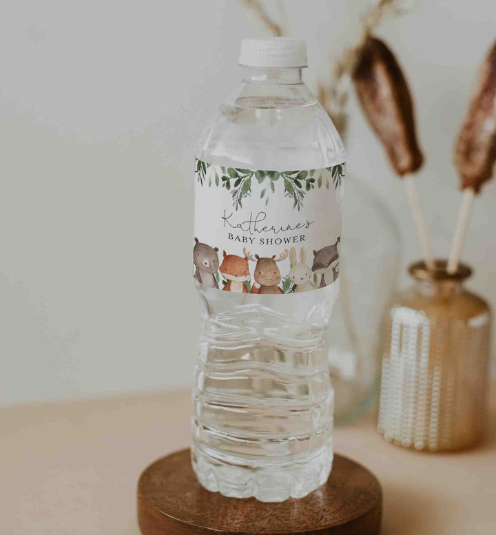 Woodland Friends Baby Shower Water Bottle Label Printable