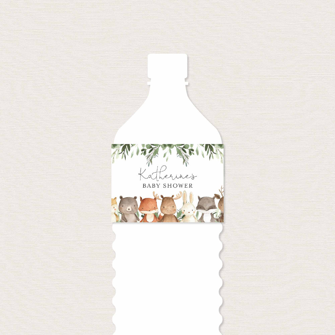 Woodland Friends Baby Shower Water Bottle Label Printable