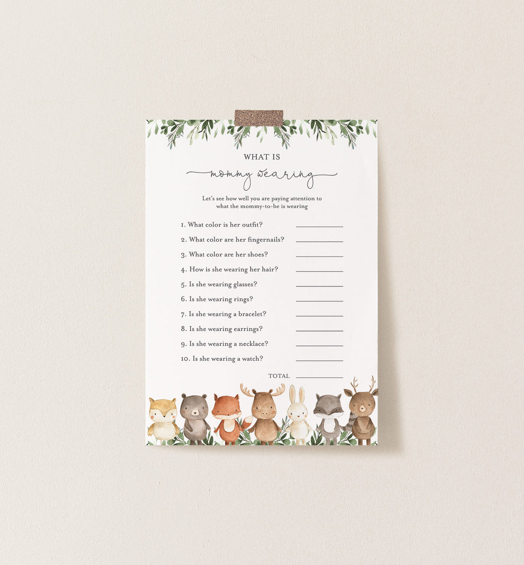 Woodland Friends Baby Shower What Is Mummy Wearing Game Printable