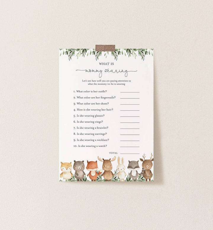 Woodland Friends Baby Shower What Is Mummy Wearing Game Printable