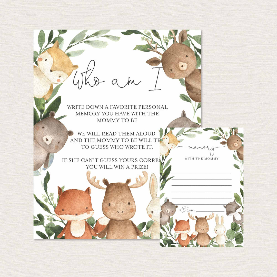 Woodland Friends Baby Shower Who Am I Game Printable