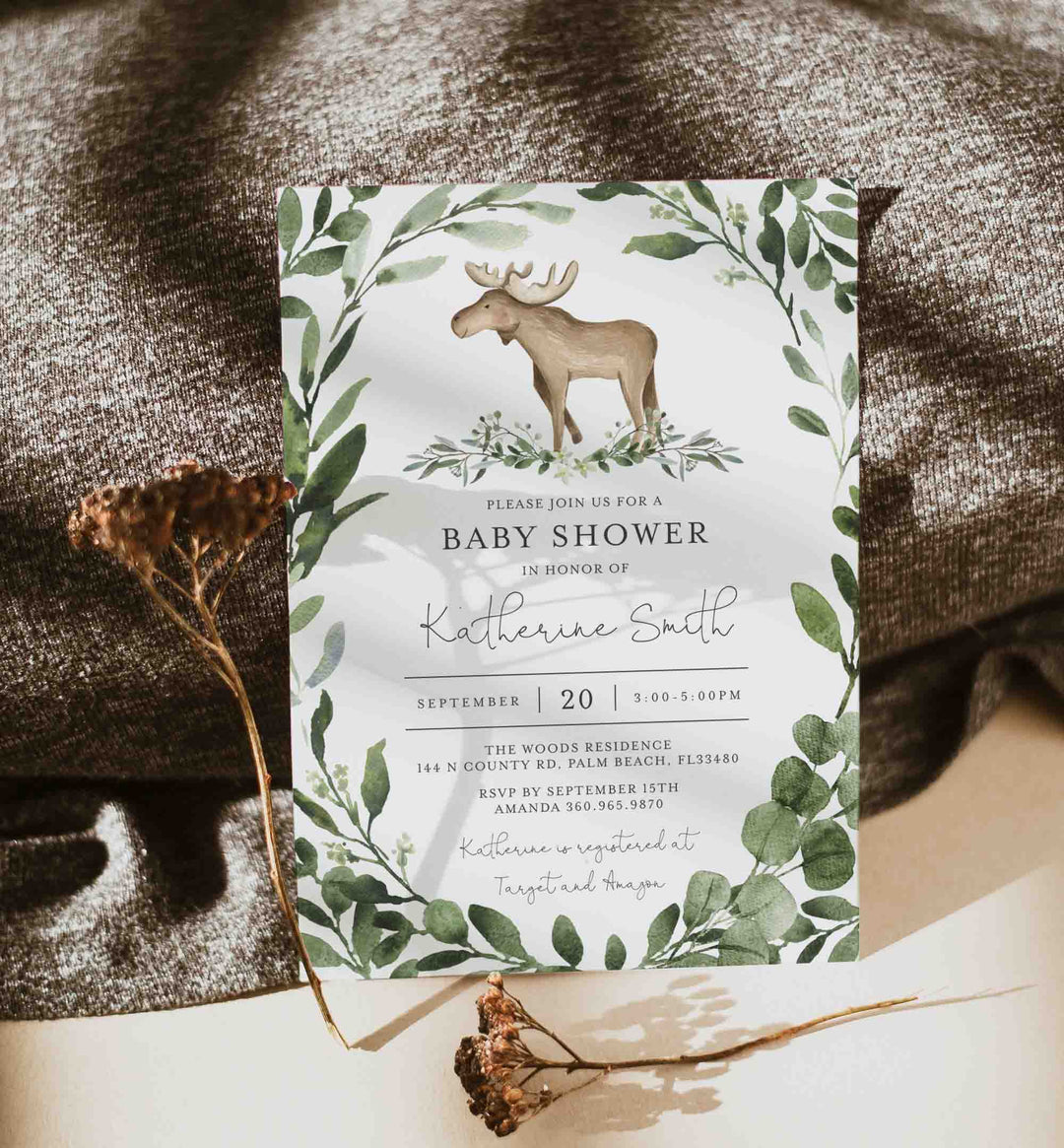 Lumberjack Moose Baby Shower Invitation Printable
