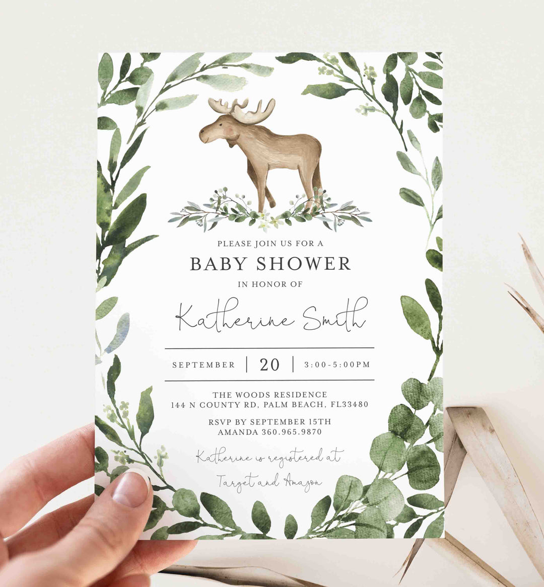 Lumberjack Moose Baby Shower Invitation Printable
