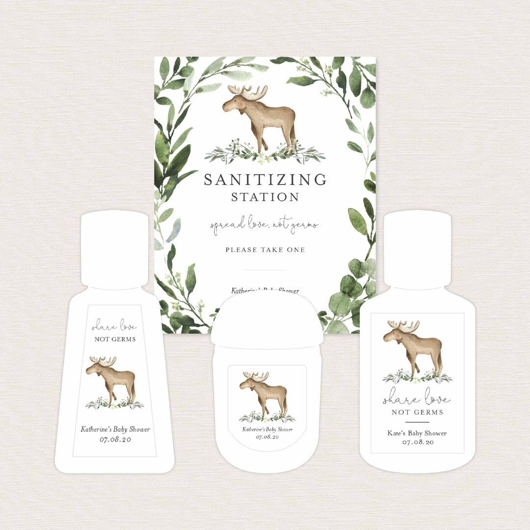 Lumberjack Moose Baby Shower Hand Sanitizer Label Printable