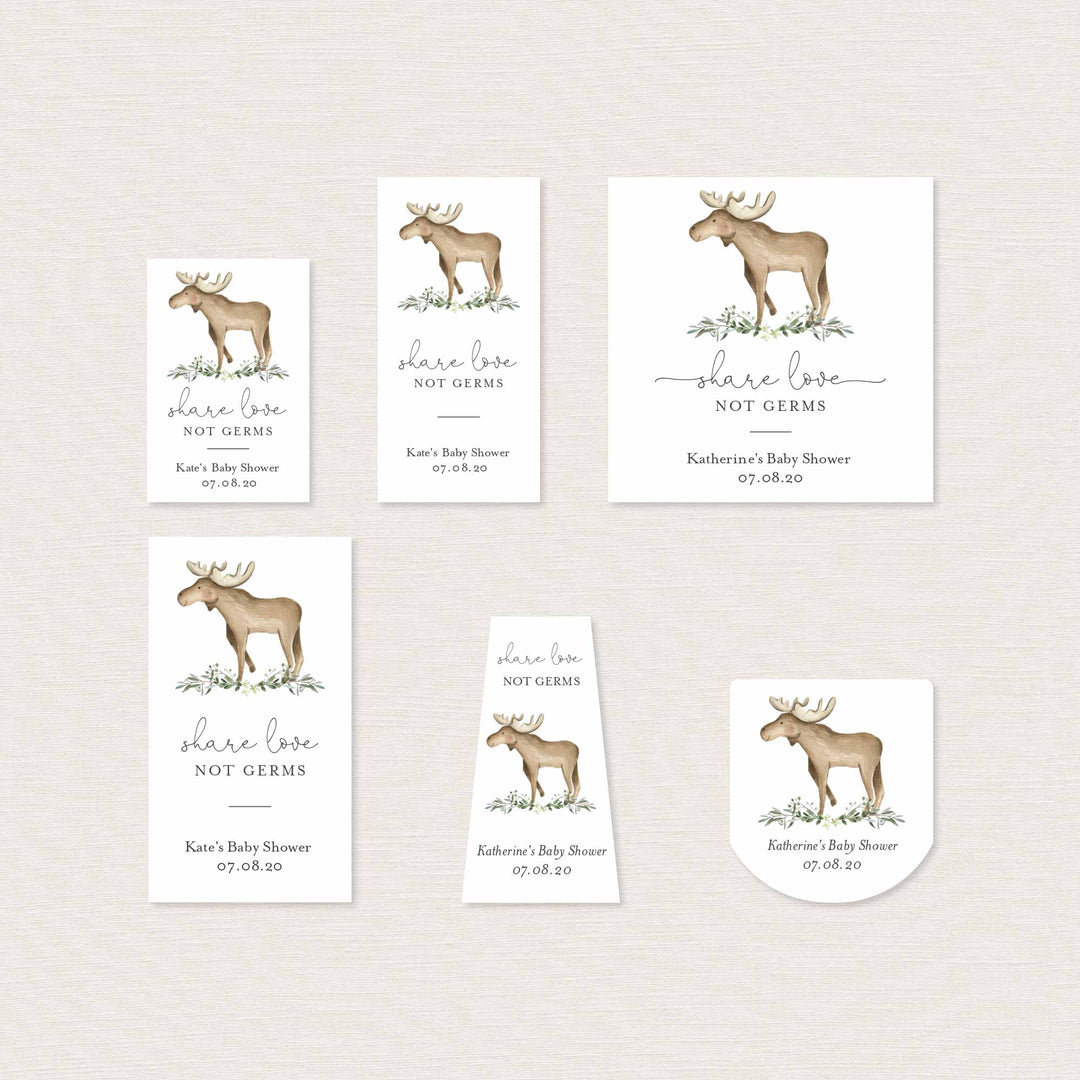 Lumberjack Moose Baby Shower Hand Sanitizer Label Printable