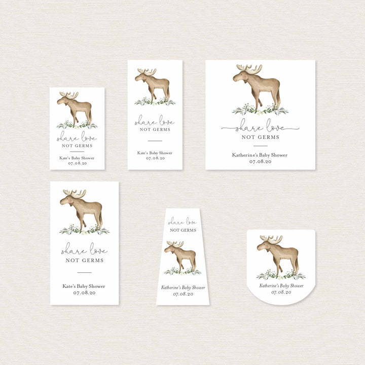 Lumberjack Moose Baby Shower Hand Sanitizer Label Printable