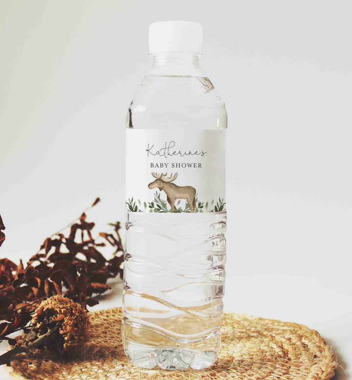 Lumberjack Moose Baby Shower Water Bottle Label Printable