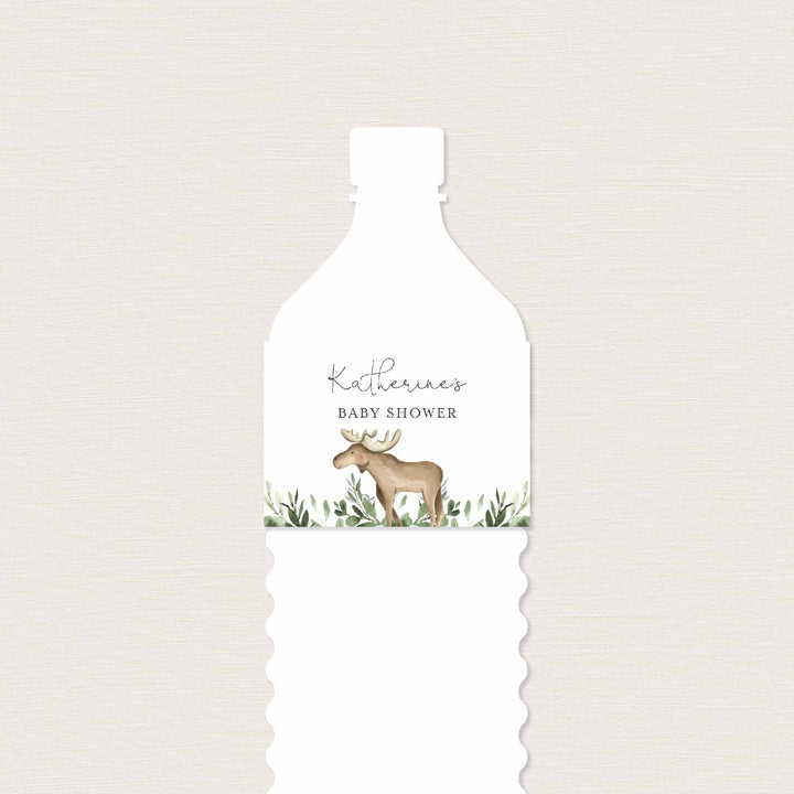 Lumberjack Moose Baby Shower Water Bottle Label Printable