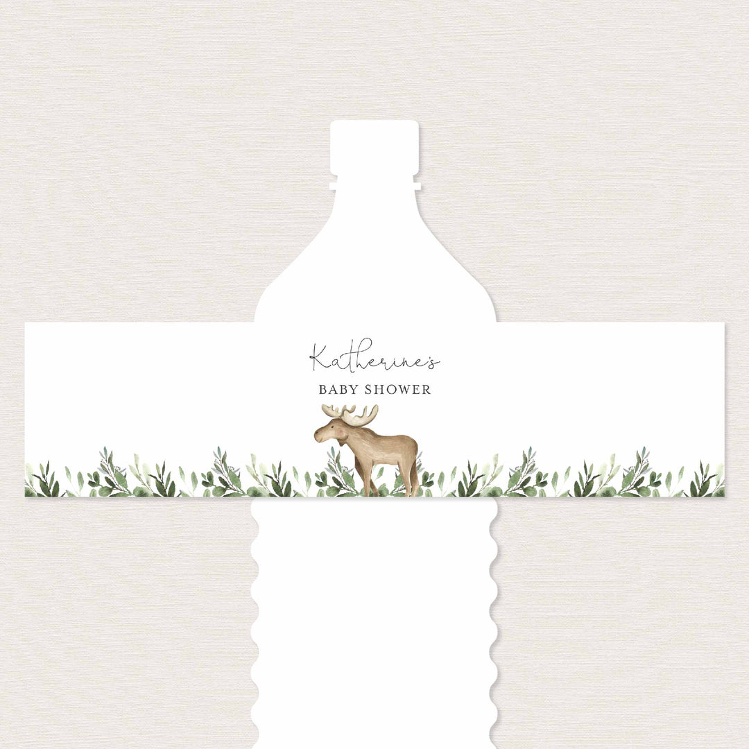 Lumberjack Moose Baby Shower Water Bottle Label Printable
