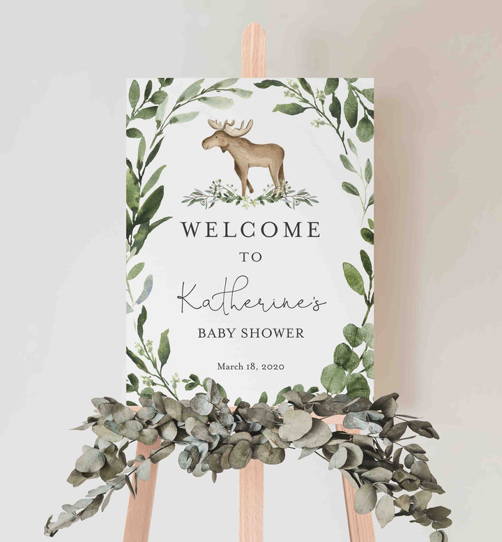 Lumberjack Moose Baby Shower Welcome Sign Printable