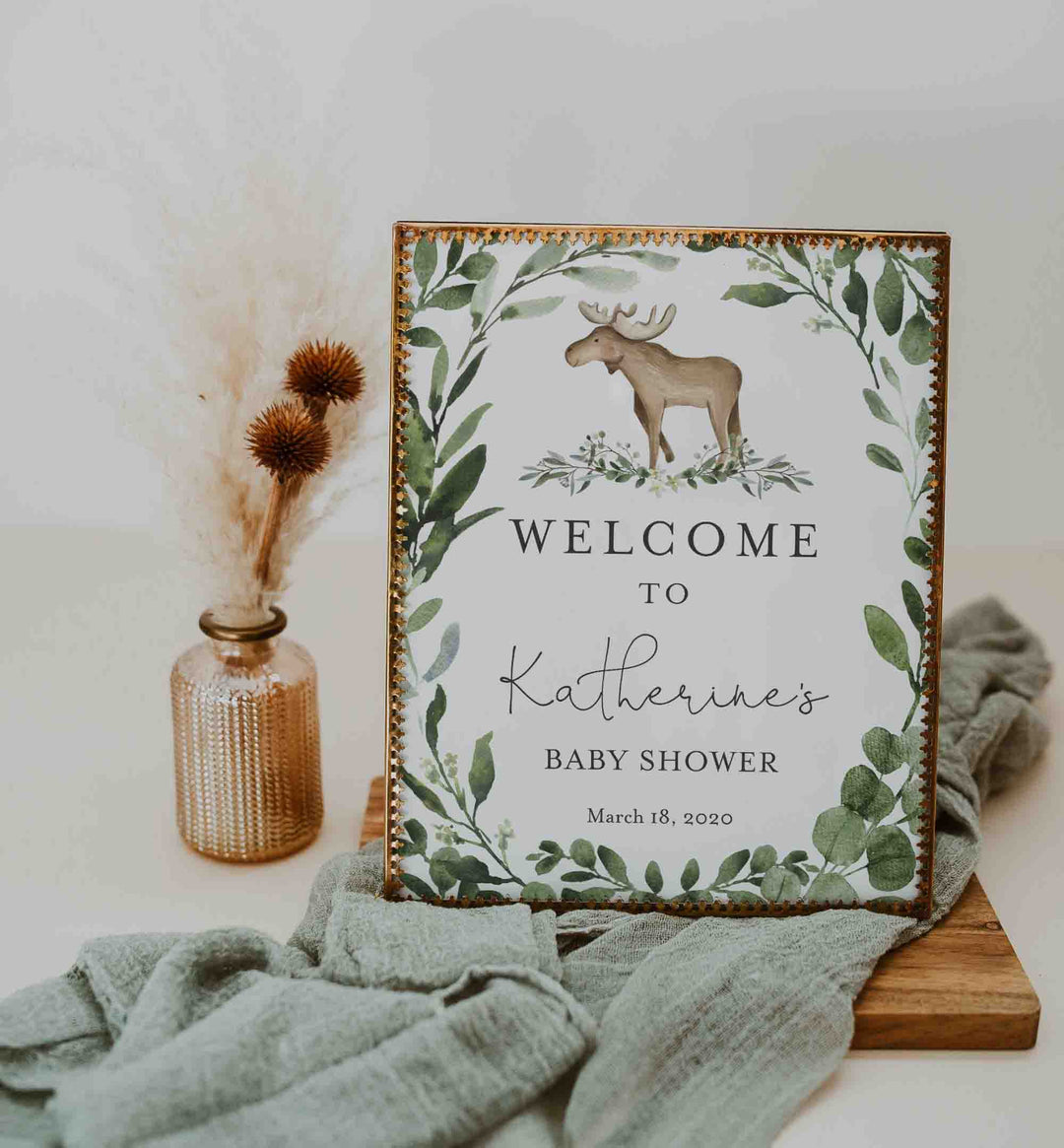 Lumberjack Moose Baby Shower Welcome Sign Printable