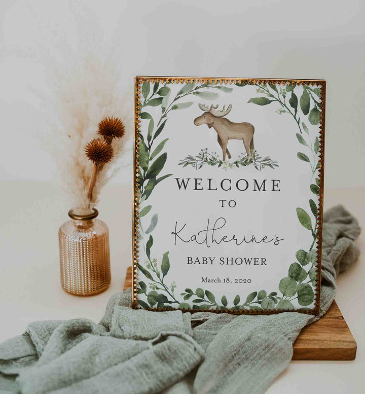Lumberjack Moose Baby Shower Welcome Sign Printable