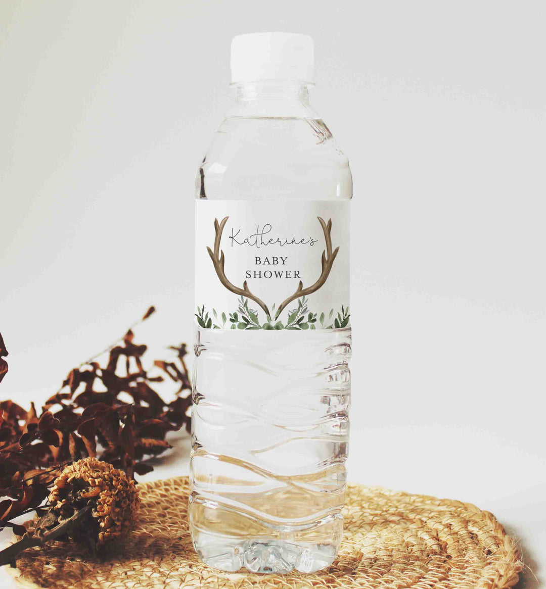 Lumberjack Deer Baby Shower Water Bottle Label Printable