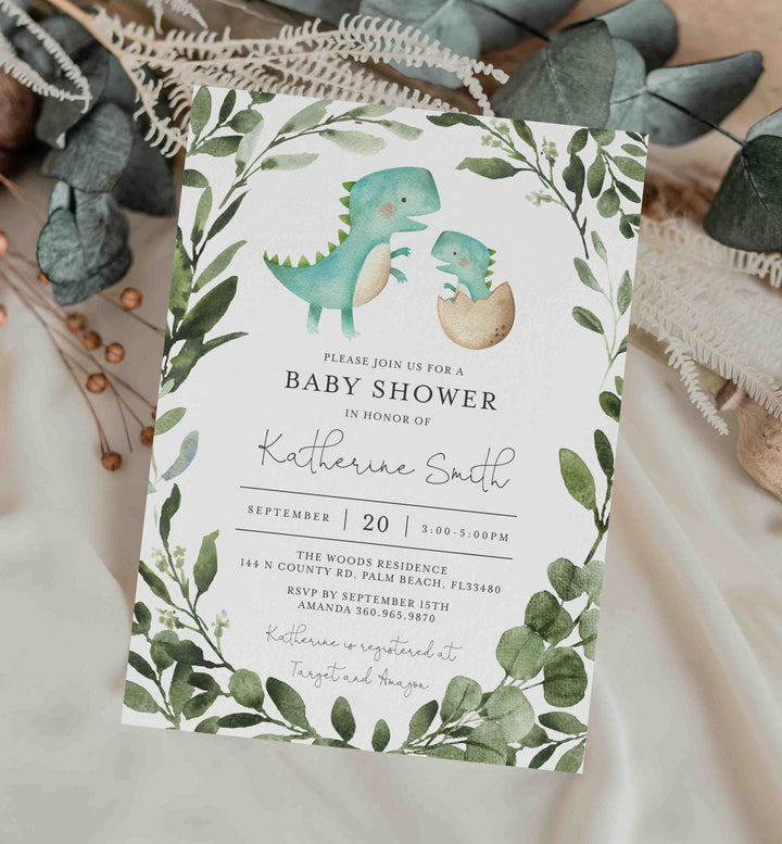 Mummy Baby Dinosaur Baby Shower Invitation Printable
