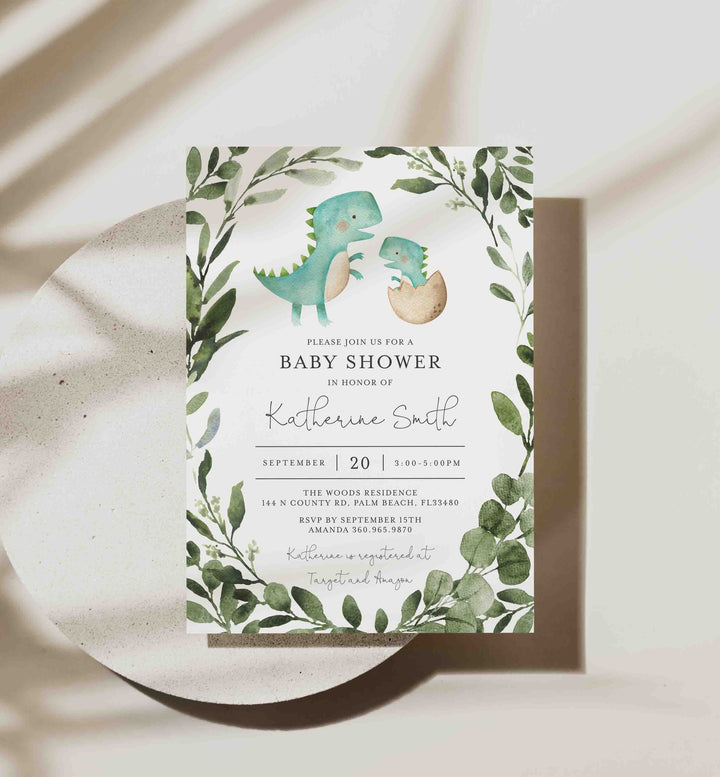 Mummy Baby Dinosaur Baby Shower Invitation Printable