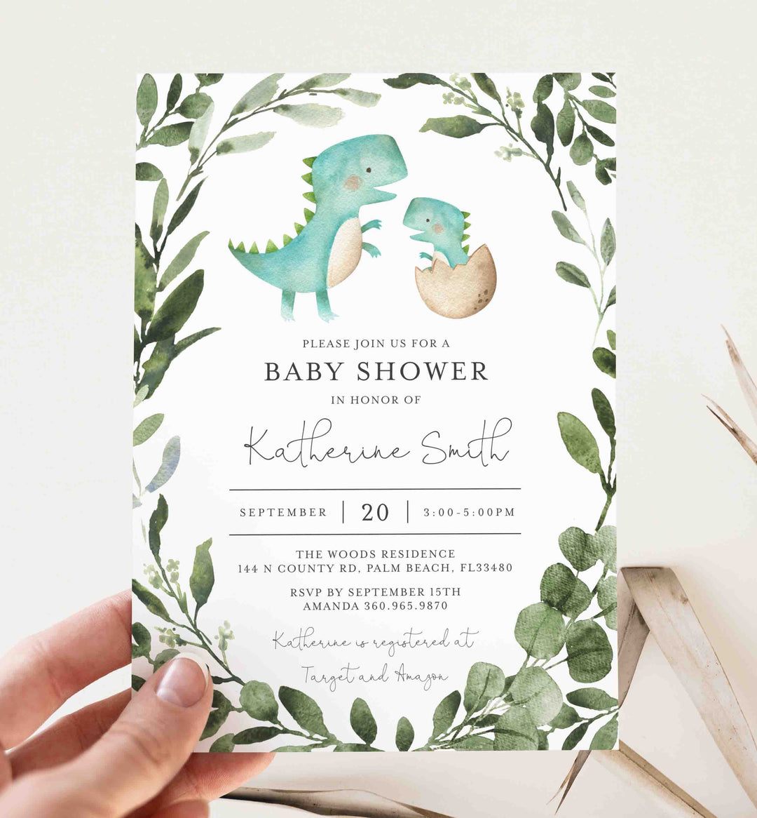 Mummy Baby Dinosaur Baby Shower Invitation Printable