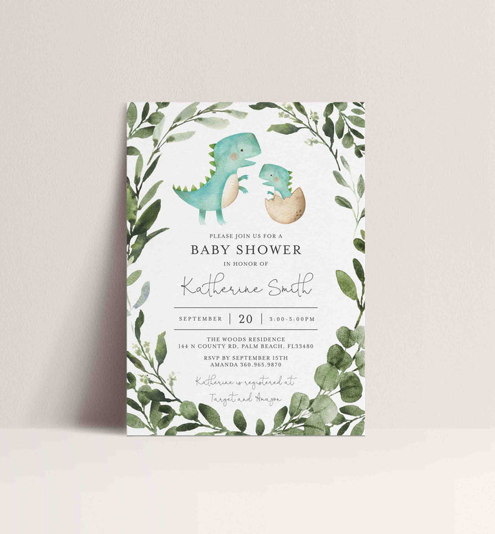 Mummy Baby Dinosaur Baby Shower Invitation Printable