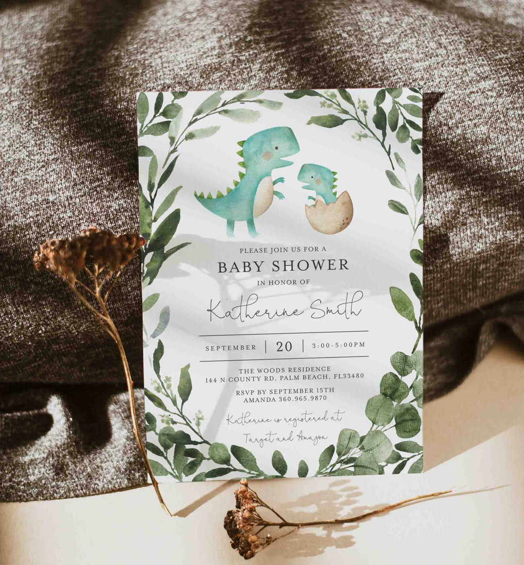 Mummy Baby Dinosaur Baby Shower Invitation Printable