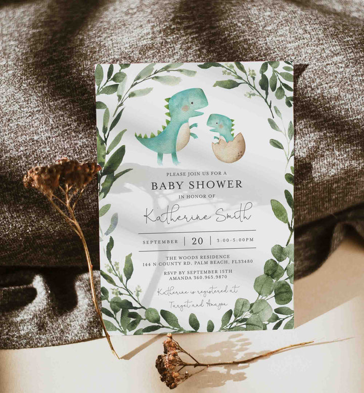 Mummy Baby Dinosaur Baby Shower Invitation Printable