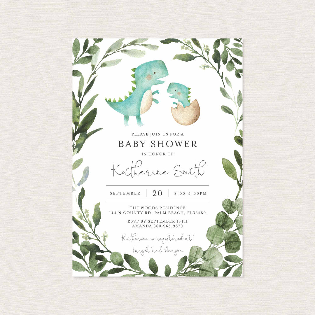 Mummy Baby Dinosaur Baby Shower Invitation Printable