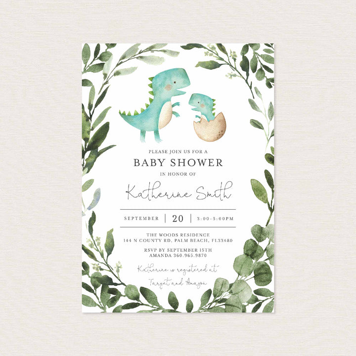 Mummy Baby Dinosaur Baby Shower Invitation Printable