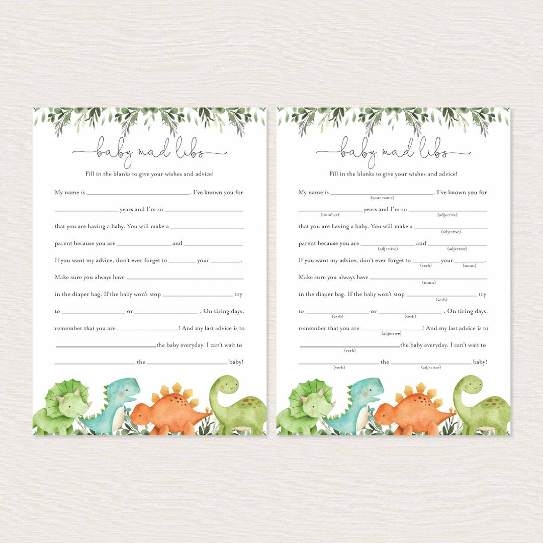 Dinosaurs Baby Shower Mad Libs Printable