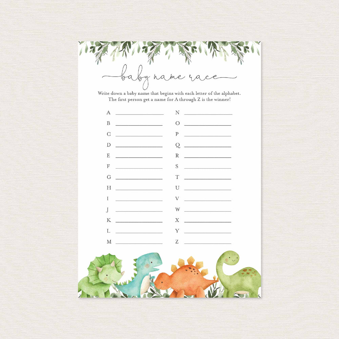 Dinosaurs Baby Shower Name Race Game Printable