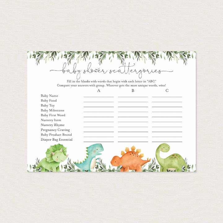 Dinosaurs Baby Shower Scattergories Game Printable