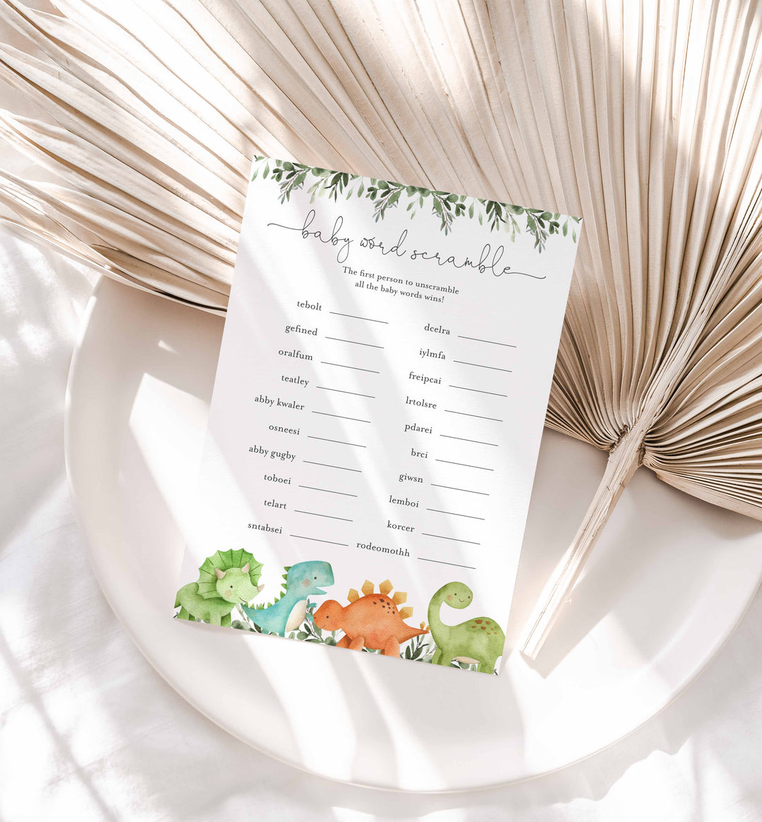 Dinosaurs Baby Shower Word Scramble Game Printable