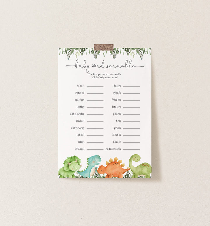 Dinosaurs Baby Shower Word Scramble Game Printable