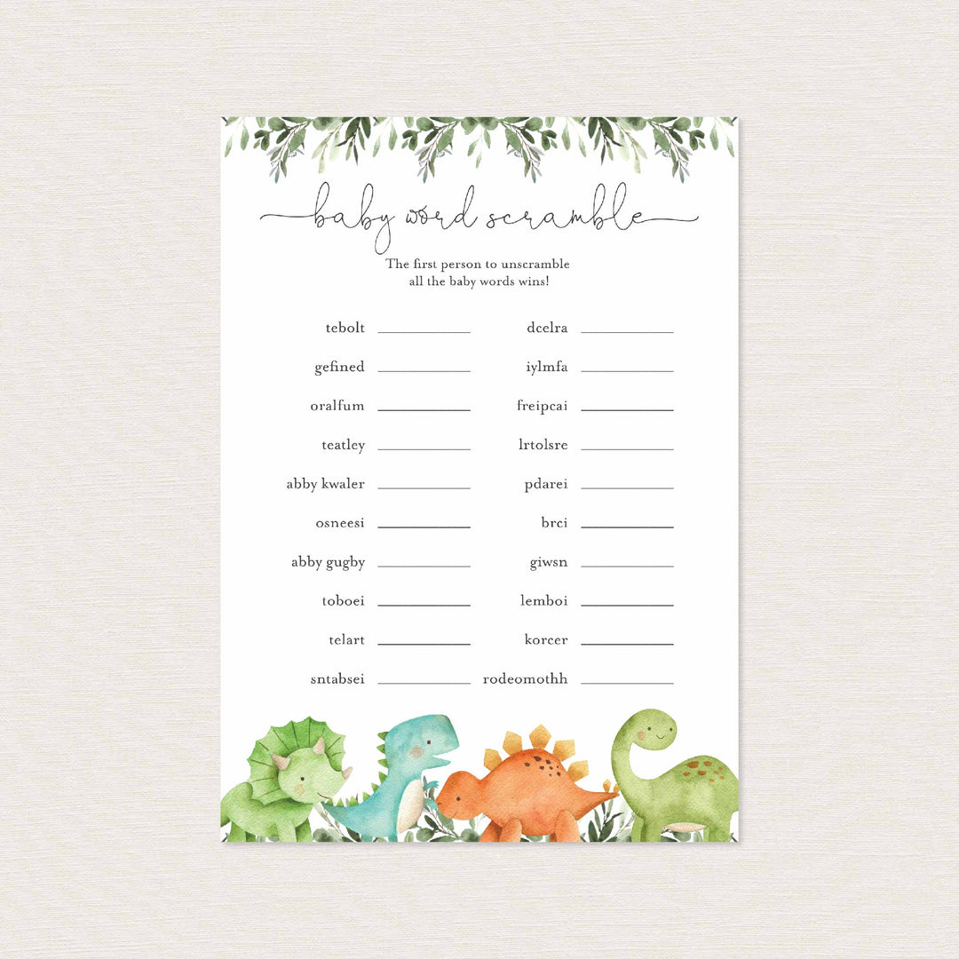 Dinosaurs Baby Shower Word Scramble Game Printable