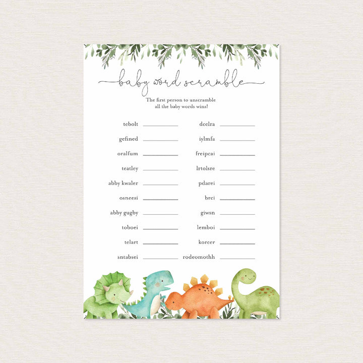 Dinosaurs Baby Shower Word Scramble Game Printable