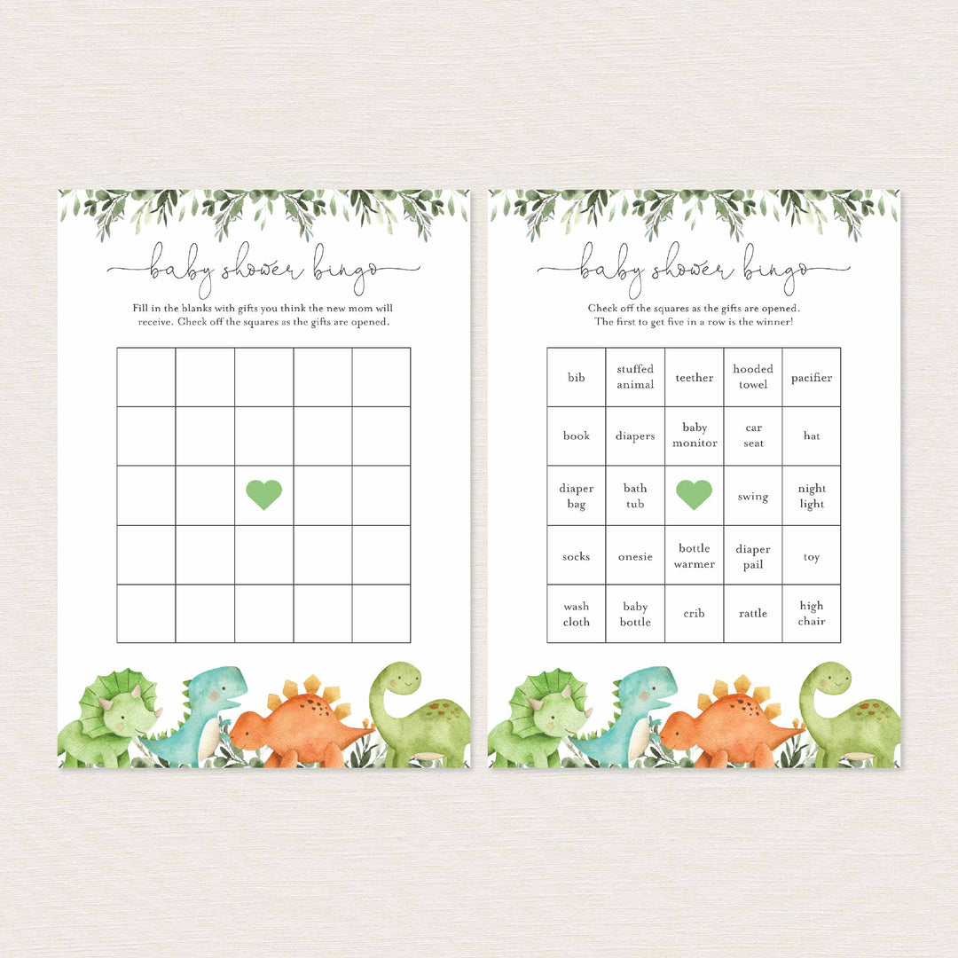 Dinosaurs Baby Shower Bingo Game Printable