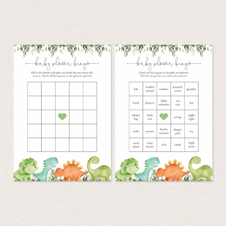 Dinosaurs Baby Shower Bingo Game Printable