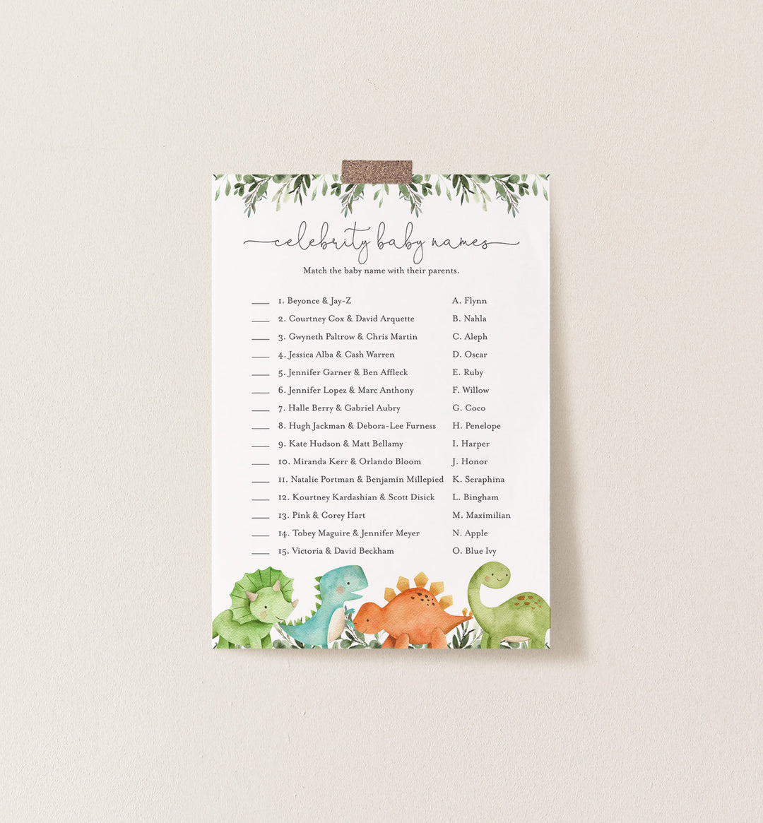 Dinosaurs Baby Shower Celebrity Baby Names Game Printable
