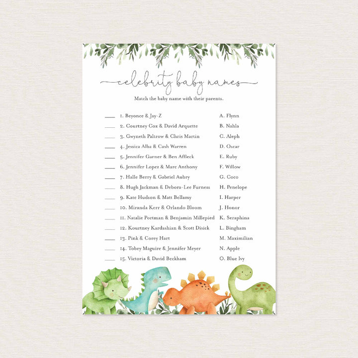 Dinosaurs Baby Shower Celebrity Baby Names Game Printable