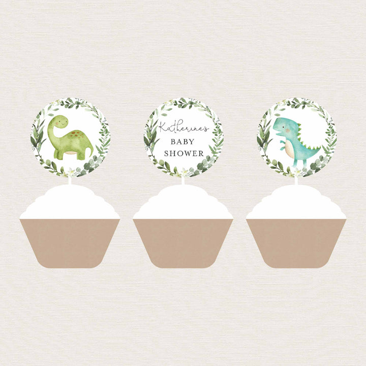 Dinosaurs Baby Shower Cupcake Toppers and Cupcake Wrappers Printable