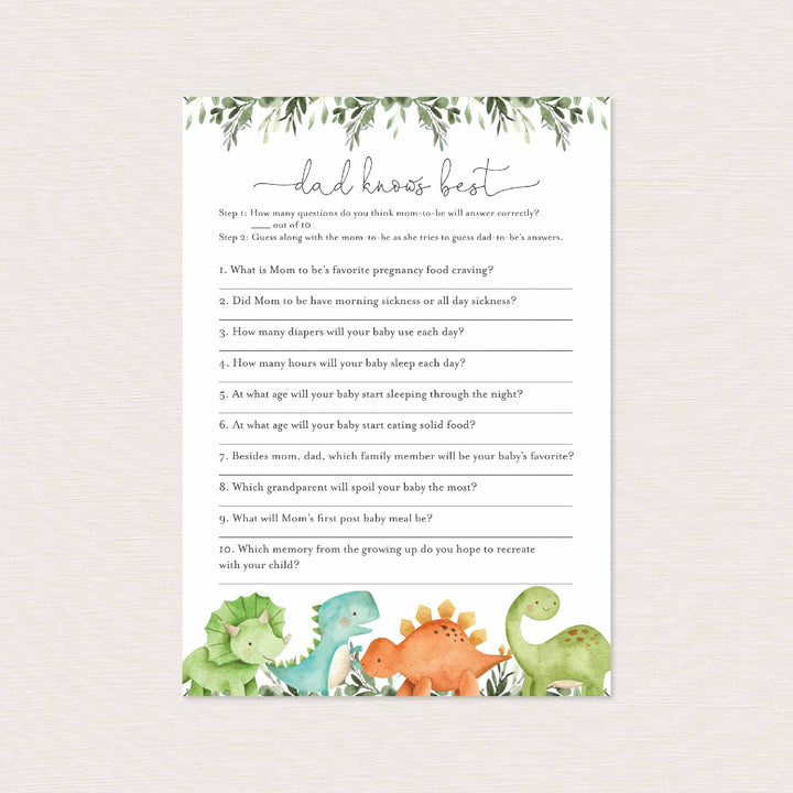 Dinosaurs Baby Shower Dad Knows Best Game Printable