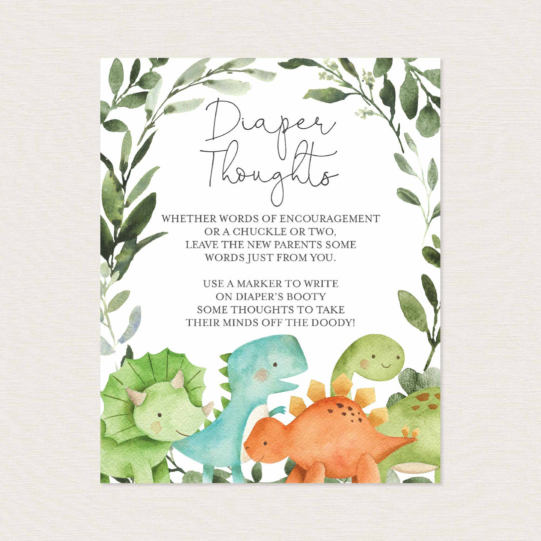 Dinosaurs Baby Shower Diaper Thoughts or Late Night Diapers Printable